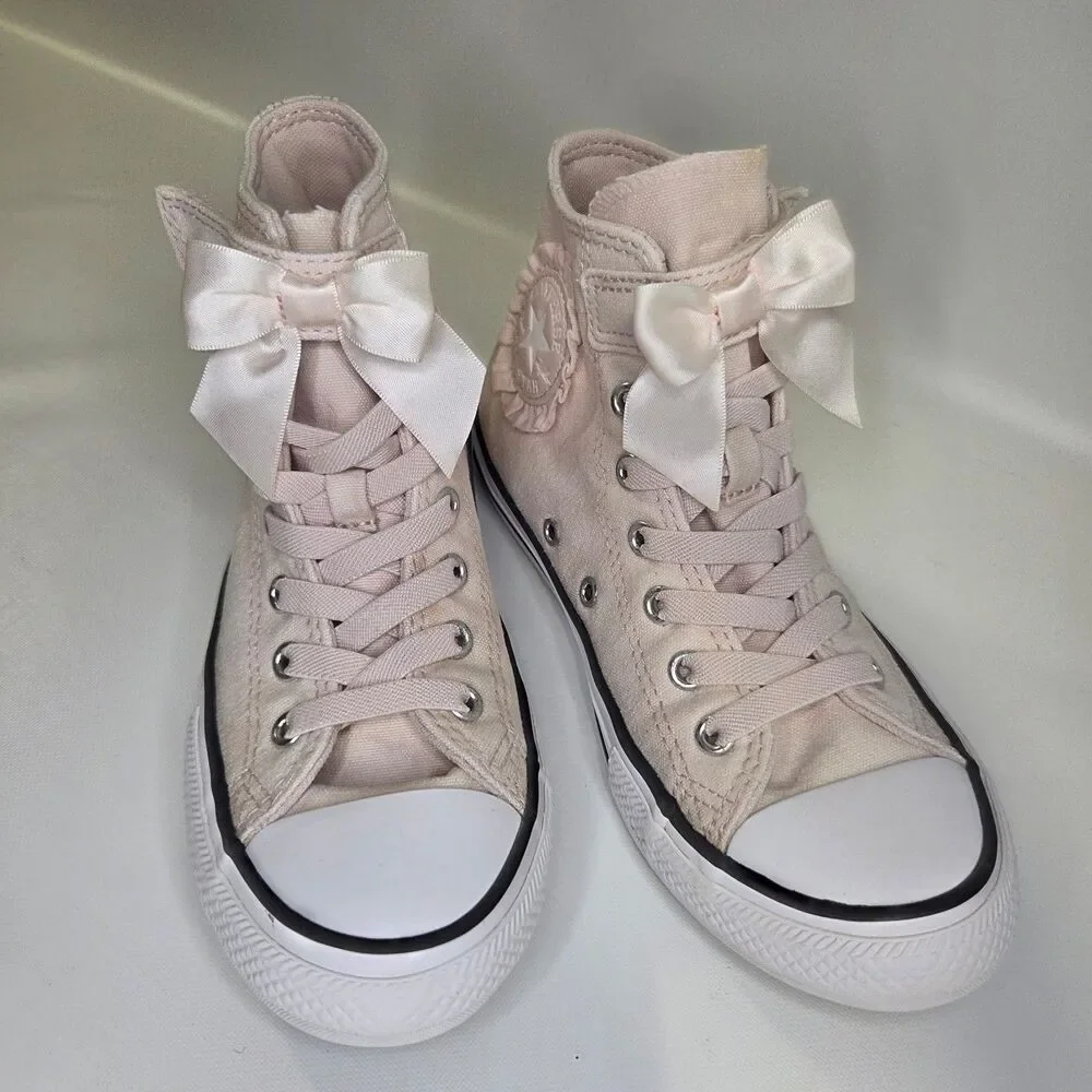 Converse Chuck Taylor High Top Sneaker Pink Ruffle  Bow sz 3 youth (big girls)